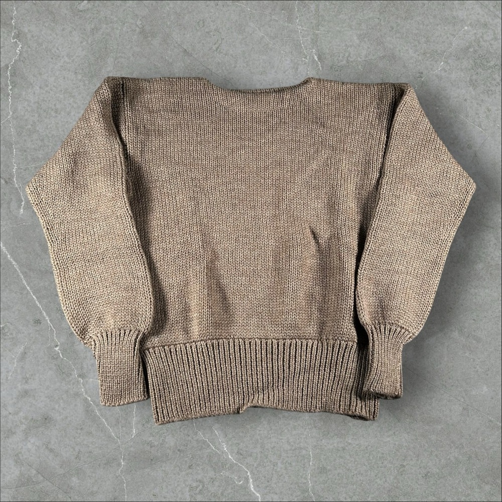 Vintage Polo By Ralph Lauren Sweater Mens 44 Tan 1970s Pure New Wool Knit Ribbed